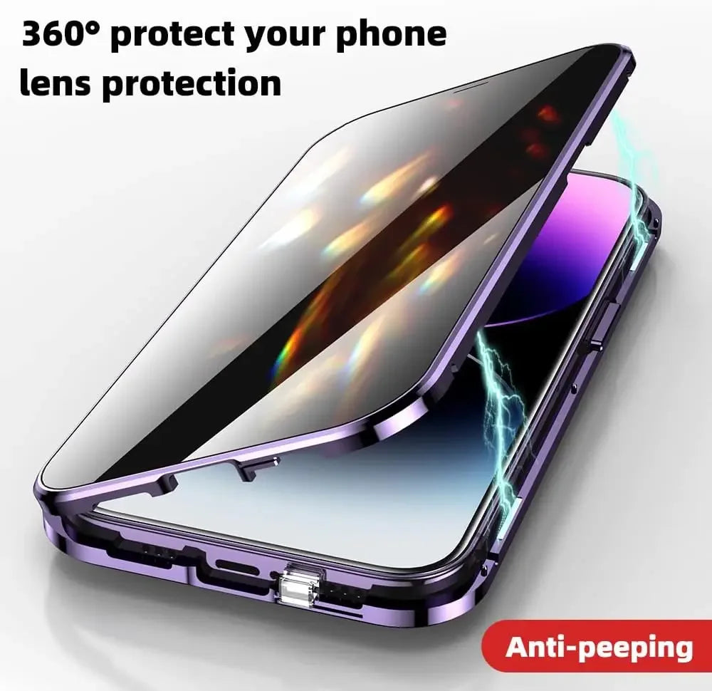 Double Glass Anti-Peep Privacy Magnetic Adsorption Case for iPhone 15/14/13/12 | Camera Lens Protection Cover
