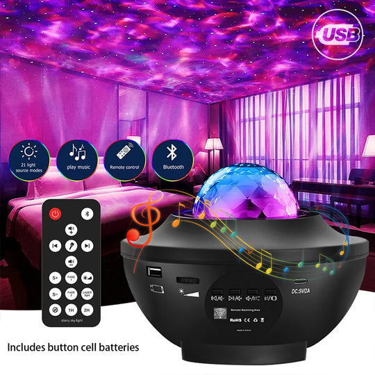 Bluetooth Romantic Milky Way Water Ripple Atmosphere Lamp Projector | Colorful Music Star Sky Projection Night Light for Relaxation & Gifts